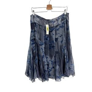 NWT Dana Buchman Silk Skirt Blue Floral Ruffle Fairycore Wedding Sz 14